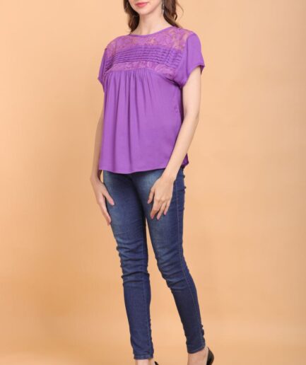 Women's Short Sleeve Round Neck Blouse Purple Color