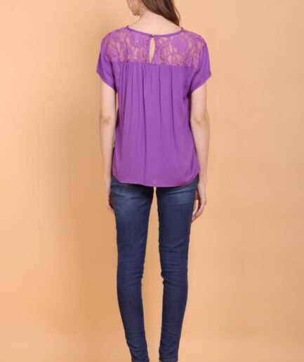 Women's Short Sleeve Round Neck Blouse Purple Color
